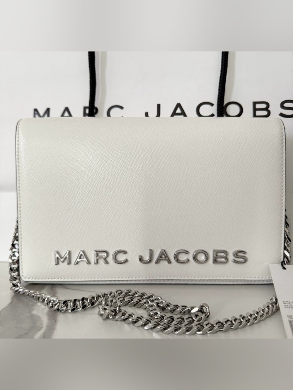 Marc Jacobs White Leather Crossbody with Silver Chain